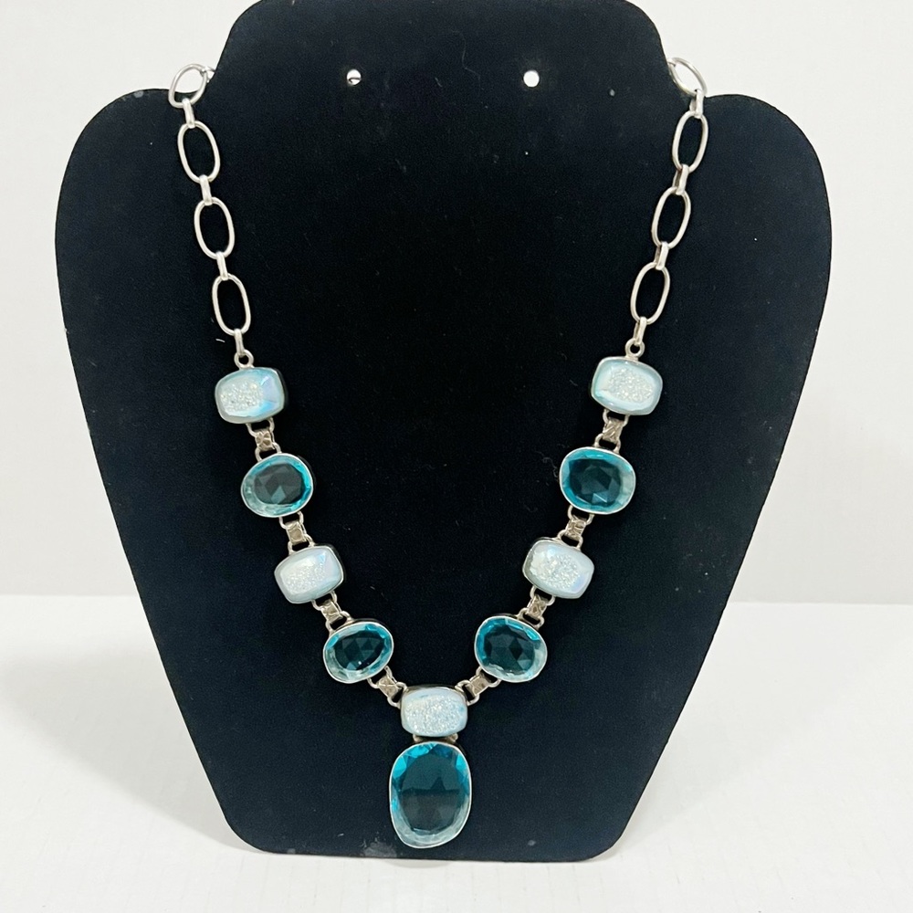 925 Sterling Silver stamped  Blue Topaz Chain Necklace